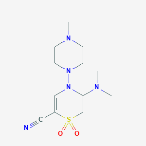 molecular formula C12H21N5O2S B1458379 3-(Dimethylamino)-4-(4-methylpiperazin-1-yl)-3,4-dihydro-2H-1,4-thiazine-6-carbonitrile 1,1-dioxide CAS No. 1858252-14-8