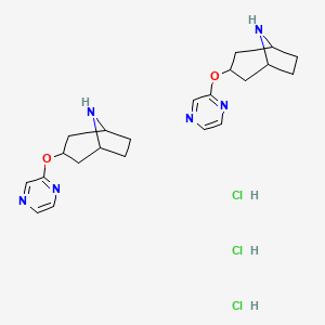 molecular formula C22H33Cl3N6O2 B1458390 3-(Pyrazin-2-yloxy)-8-azabicyclo[3.2.1]octane sesquihydrochloride CAS No. 1820706-32-8
