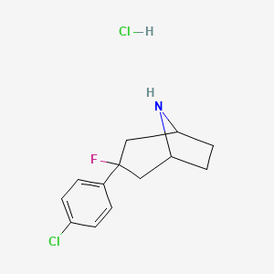 molecular formula C13H16Cl2FN B1458407 3-(4-Chlorophenyl)-3-fluoro-8-azabicyclo[3.2.1]octane hydrochloride CAS No. 1803589-34-5