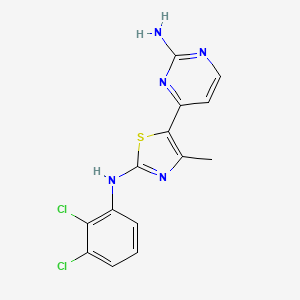 molecular formula C14H11Cl2N5S B1458424 4-{2-[(2,3-Dichlorophenyl)amino]-4-methyl-1,3-thiazol-5-yl}pyrimidin-2-amine CAS No. 1823183-32-9
