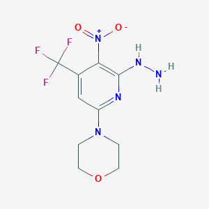 molecular formula C10H12F3N5O3 B1458450 6-Morpholin-4'-yl-3-nitro-4-(trifluoromethyl)-pyridin-2-ylhydrazine CAS No. 1305712-08-6