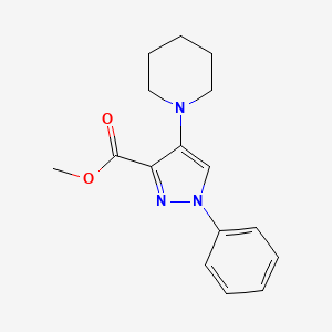 molecular formula C16H19N3O2 B14584546 1H-Pyrazole-3-carboxylic acid, 1-phenyl-4-(1-piperidinyl)-, methyl ester CAS No. 61323-12-4