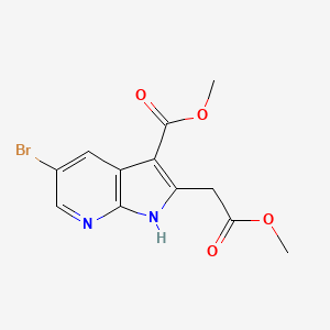 molecular formula C12H11BrN2O4 B1458503 methyl 5-bromo-2-(2-methoxy-2-oxoethyl)-1H-pyrrolo[2,3-b]pyridine-3-carboxylate CAS No. 1704065-85-9