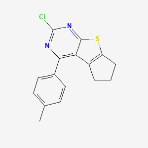 molecular formula C16H13ClN2S B1458535 10-Chloro-12-(4-methylphenyl)-7-thia-9,11-diazatricyclo[6.4.0.0,2,6]dodeca-1(12),2(6),8,10-tetraene CAS No. 1803605-55-1