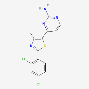 molecular formula C14H10Cl2N4S B1458582 4-[2-(2,4-Dichlorophenyl)-4-methyl-1,3-thiazol-5-yl]pyrimidin-2-amine CAS No. 1382805-00-6