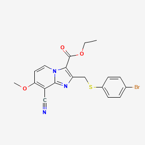molecular formula C19H16BrN3O3S B1458647 Ethyl 2-((4-bromophenylthio)methyl)-8-cyano-7-methoxyimidazo[1,2-a]pyridine-3-carboxylate CAS No. 1704066-56-7