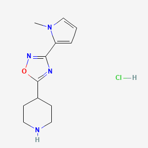 molecular formula C12H17ClN4O B1458651 4-[3-(1-methyl-1H-pyrrol-2-yl)-1,2,4-oxadiazol-5-yl]piperidine hydrochloride CAS No. 1638612-76-6