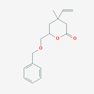 molecular formula C16H20O3 B145867 6-[(Benzyloxy)methyl]-4-ethenyl-4-methyloxan-2-one CAS No. 130129-22-5