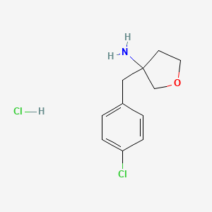 molecular formula C11H15Cl2NO B1458830 3-[(4-Chlorophenyl)methyl]oxolan-3-amine hydrochloride CAS No. 1803585-39-8
