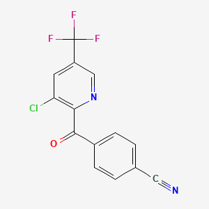 molecular formula C14H6ClF3N2O B1458962 4-(3-Chloro-5-(trifluoromethyl)picolinoyl)benzonitrile CAS No. 1823183-67-0