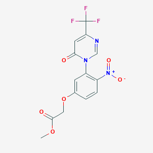 molecular formula C14H10F3N3O6 B1458963 methyl 2-(4-nitro-3-(6-oxo-4-(trifluoromethyl)pyrimidin-1(6H)-yl)phenoxy)acetate CAS No. 1823188-36-8
