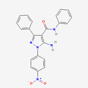 molecular formula C22H17N5O3 B14589687 1H-Pyrazole-4-carboxamide, 5-amino-1-(4-nitrophenyl)-N,3-diphenyl- CAS No. 61457-32-7