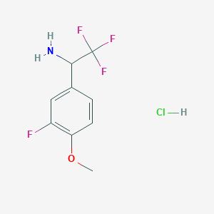 molecular formula C9H10ClF4NO B1458999 2,2,2-Trifluoro-1-(3-fluoro-4-methoxyphenyl)ethan-1-amine hcl CAS No. 1803606-55-4