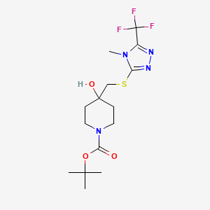 molecular formula C15H23F3N4O3S B1459495 tert-Butyl 4-hydroxy-4-({[4-methyl-5-(trifluoromethyl)-4H-1,2,4-triazol-3-yl]thio}methyl)piperidine-1-carboxylate CAS No. 1440535-72-7