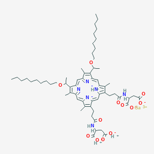 molecular formula C62H85GaN6O12 B145956 Gallium;2-[3-[8,13-bis(1-decoxyethyl)-18-[3-(1,2-dicarboxylatoethylamino)-3-oxopropyl]-3,7,12,17-tetramethylporphyrin-21,24-diid-2-yl]propanoylamino]butanedioate;hydron CAS No. 135099-39-7