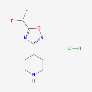 molecular formula C8H12ClF2N3O B1459626 4-[5-(Difluoromethyl)-1,2,4-oxadiazol-3-yl]piperidine hydrochloride CAS No. 1351500-79-2