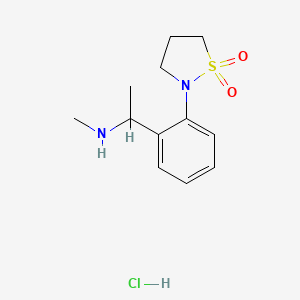 molecular formula C12H19ClN2O2S B1459643 2-{2-[1-(Methylamino)ethyl]phenyl}-1,2-thiazolidine-1,1-dione hydrochloride CAS No. 1803609-50-8