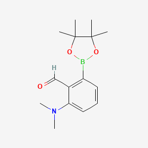 molecular formula C15H22BNO3 B1459655 2-(Dimethylamino)-6-(4,4,5,5-tetramethyl-1,3,2-dioxaborolan-2-yl)benzaldehyde CAS No. 1350627-59-6