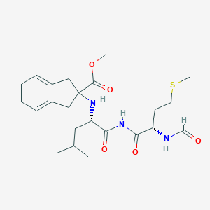 molecular formula C23H33N3O5S B145971 N-Formylmethionyl-leucyl-2-aminoindane-2-carboxylic acid phenylalanine methyl ester CAS No. 134406-59-0