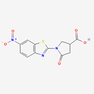 molecular formula C12H9N3O5S B1459928 1-(6-Nitro-1,3-benzothiazol-2-yl)-5-oxopyrrolidine-3-carboxylic acid CAS No. 2173108-82-0