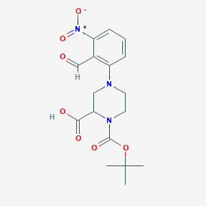 molecular formula C17H21N3O7 B1460049 4-(2-Formyl-3-nitrophenyl)-1-[(2-methylpropan-2-yl)oxycarbonyl]piperazine-2-carboxylic acid CAS No. 1786710-86-8
