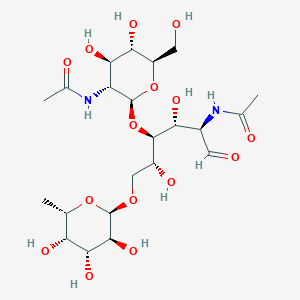 molecular formula C22H38N2O15 B1460096 N-[(2S,3R,4R,5S,6R)-2-[(2R,3S,4R,5R)-5-acetamido-2,4-dihydroxy-6-oxo-1-[(2R,3S,4R,5S,6S)-3,4,5-trihydroxy-6-methyloxan-2-yl]oxyhexan-3-yl]oxy-4,5-dihydroxy-6-(hydroxymethyl)oxan-3-yl]acetamide CAS No. 108964-40-5