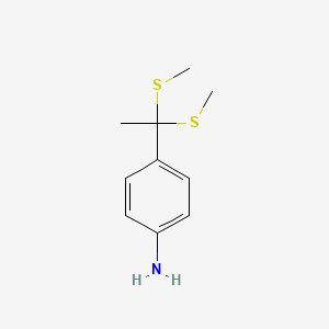 molecular formula C10H15NS2 B14605488 Benzenamine, 4-[1,1-bis(methylthio)ethyl]- CAS No. 61094-70-0