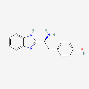 molecular formula C15H15N3O B14612375 Phenol, 4-[(2S)-2-amino-2-(1H-benzimidazol-2-yl)ethyl]- CAS No. 59592-32-4