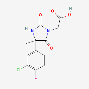 molecular formula C12H10ClFN2O4 B1461461 2-[4-(3-Chloro-4-fluorophenyl)-4-methyl-2,5-dioxoimidazolidin-1-yl]acetic acid CAS No. 1152513-96-6