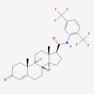 molecular formula C28H31F6NO2 B146186 (8S,9S,10R,13S,14S,17S)-N-[2,5-bis(trifluoromethyl)phenyl]-10,13-dimethyl-3-oxo-1,2,6,7,8,9,11,12,14,15,16,17-dodecahydrocyclopenta[a]phenanthrene-17-carboxamide CAS No. 164656-19-3