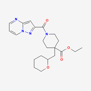 molecular formula C21H28N4O4 B1461958 Ethyl 1-(pyrazolo[1,5-a]pyrimidin-2-ylcarbonyl)-4-(tetrahydro-2H-pyran-2-ylmethyl)-4-piperidinecarboxylate CAS No. 1065552-18-2