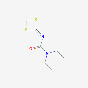 molecular formula C7H12N2OS2 B14620040 N'-1,3-Dithietan-2-ylidene-N,N-diethylurea CAS No. 59754-11-9