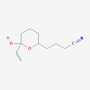 molecular formula C11H17NO2 B14620554 4-(6-Ethenyl-6-hydroxyoxan-2-YL)butanenitrile CAS No. 57099-54-4