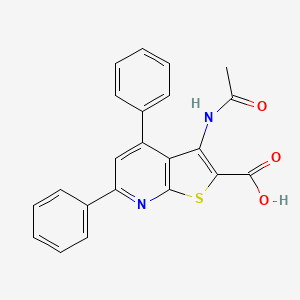 molecular formula C22H16N2O3S B14621305 Thieno[2,3-b]pyridine-2-carboxylic acid, 3-(acetylamino)-4,6-diphenyl- CAS No. 58327-96-1
