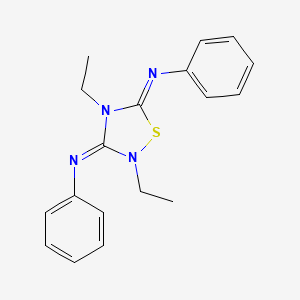 molecular formula C18H20N4S B14621786 Benzenamine, N,N'-(2,4-diethyl-1,2,4-thiadiazolidine-3,5-diylidene)bis- CAS No. 57204-44-1