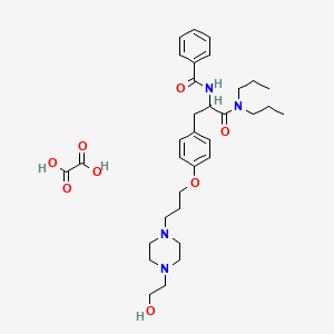 molecular formula C33H48N4O8 B14622194 Hydrocinnamamide, alpha-(benzoylamino)-N,N-dipropyl-4-(3-(4-(2-hydroxyethyl)-1-piperazinyl)propoxy)-, oxalate, (+-)- CAS No. 57327-80-7