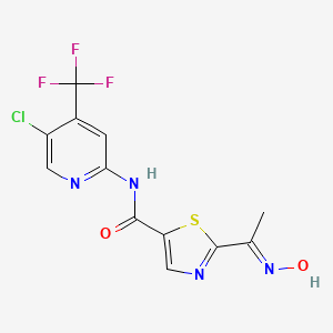 molecular formula C12H8ClF3N4O2S B1462321 N-[5-Chloro-4-(trifluoromethyl)-2-pyridinyl]-2-[1-(hydroxyimino)ethyl]-5-thiazolecarboxamide CAS No. 1095823-58-7