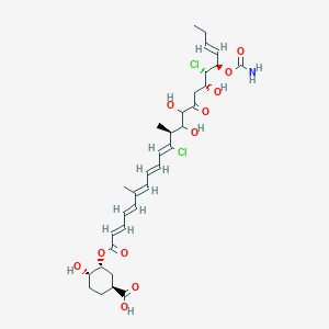 molecular formula C33H45Cl2NO11 B146233 (1S,3R,4S)-3-[(2E,4E,6E,8E,10Z,12S,17R,18S,19R,20E)-19-carbamoyloxy-11,18-dichloro-13,14,17-trihydroxy-6,12-dimethyl-15-oxotricosa-2,4,6,8,10,20-hexaenoyl]oxy-4-hydroxycyclohexane-1-carboxylic acid CAS No. 126518-41-0