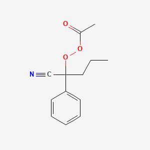molecular formula C13H15NO3 B14623316 Ethaneperoxoic acid, 1-cyano-1-phenylbutyl ester CAS No. 58422-71-2