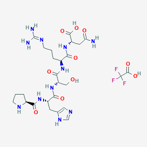 molecular formula C26H40F3N11O10 B1462404 (2S)-4-amino-2-[[(2S)-5-(diaminomethylideneamino)-2-[[(2S)-3-hydroxy-2-[[(2S)-3-(1H-imidazol-5-yl)-2-[[(2S)-pyrrolidine-2-carbonyl]amino]propanoyl]amino]propanoyl]amino]pentanoyl]amino]-4-oxobutanoic acid;2,2,2-trifluoroacetic acid CAS No. 158622-13-0