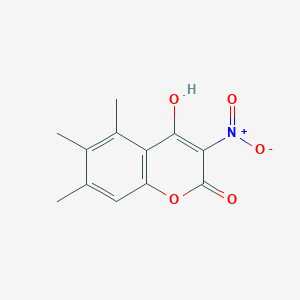 molecular formula C12H11NO5 B14624413 4-Hydroxy-5,6,7-trimethyl-3-nitro-2H-1-benzopyran-2-one CAS No. 55004-69-8