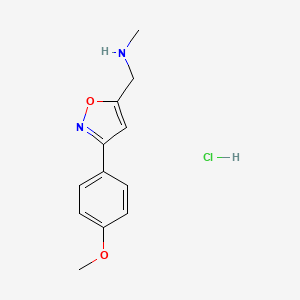 molecular formula C12H15ClN2O2 B1462467 {[3-(4-methoxyphenyl)-1,2-oxazol-5-yl]methyl}(methyl)amine hydrochloride CAS No. 1170166-70-7