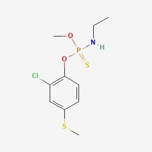 molecular formula C10H15ClNO2PS2 B14625015 Ethyl phosphoramidothioic acid O-(2-chloro-4-(methylthio)phenyl) O-methyl ester CAS No. 54381-26-9