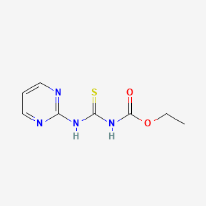molecular formula C8H10N4O2S B14627093 Carbamic acid, [(2-pyrimidinylamino)thioxomethyl]-, ethyl ester CAS No. 54350-26-4