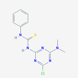 molecular formula C12H13ClN6S B14627308 N-[4-Chloro-6-(dimethylamino)-1,3,5-triazin-2-yl]-N'-phenylthiourea CAS No. 56922-03-3