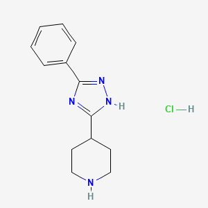molecular formula C13H17ClN4 B1462756 4-(3-phenyl-1H-1,2,4-triazol-5-yl)piperidine hydrochloride CAS No. 1235440-58-0