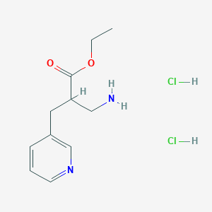 molecular formula C11H18Cl2N2O2 B1462956 Ethyl 3-amino-2-(pyridin-3-ylmethyl)propanoate dihydrochloride CAS No. 1221723-60-9