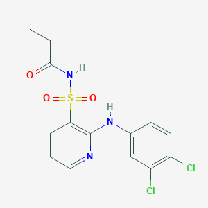 molecular formula C14H13Cl2N3O3S B14630096 Propanamide, N-[[2-[(3,4-dichlorophenyl)amino]-3-pyridinyl]sulfonyl]- CAS No. 55841-96-8
