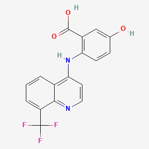 molecular formula C17H11F3N2O3 B14630265 Benzoic acid, 5-hydroxy-2-((8-(trifluoromethyl)-4-quinolinyl)amino)- CAS No. 56047-12-2