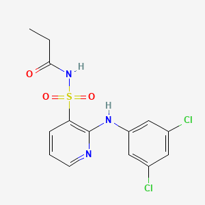 molecular formula C14H13Cl2N3O3S B14630272 Propanamide, N-[[2-[(3,5-dichlorophenyl)amino]-3-pyridinyl]sulfonyl]- CAS No. 55841-99-1
